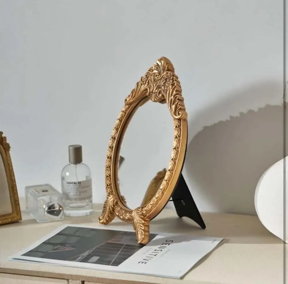 HSDDHOME Small Vintage Round Gold Vanity Mirror – 9.5